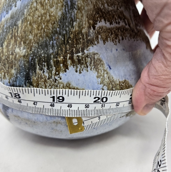 Studio Pottery Signed T. Gleason Earth Tones Blues & Browns Glazed Vase Medium - Picture 9 of 9